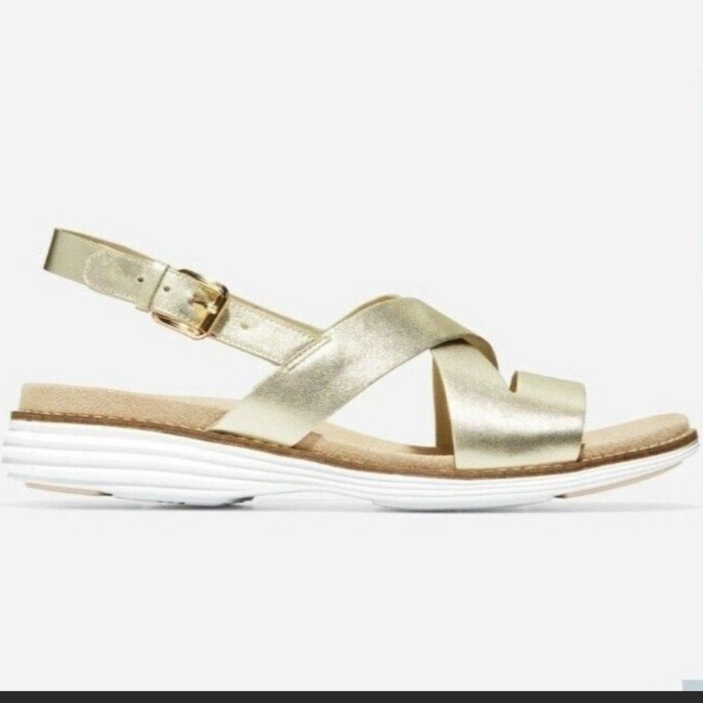 Cole Haan Gold Leather Crisscross Sandal Size 7 1/2B